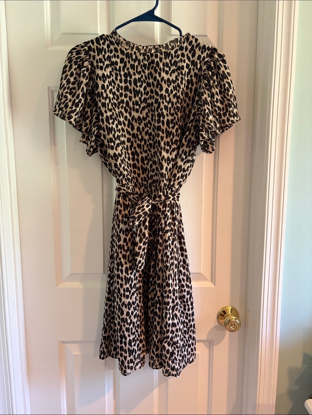 LOFT Leopard Print Tie-Waist Mini Dress - Beige & Black
